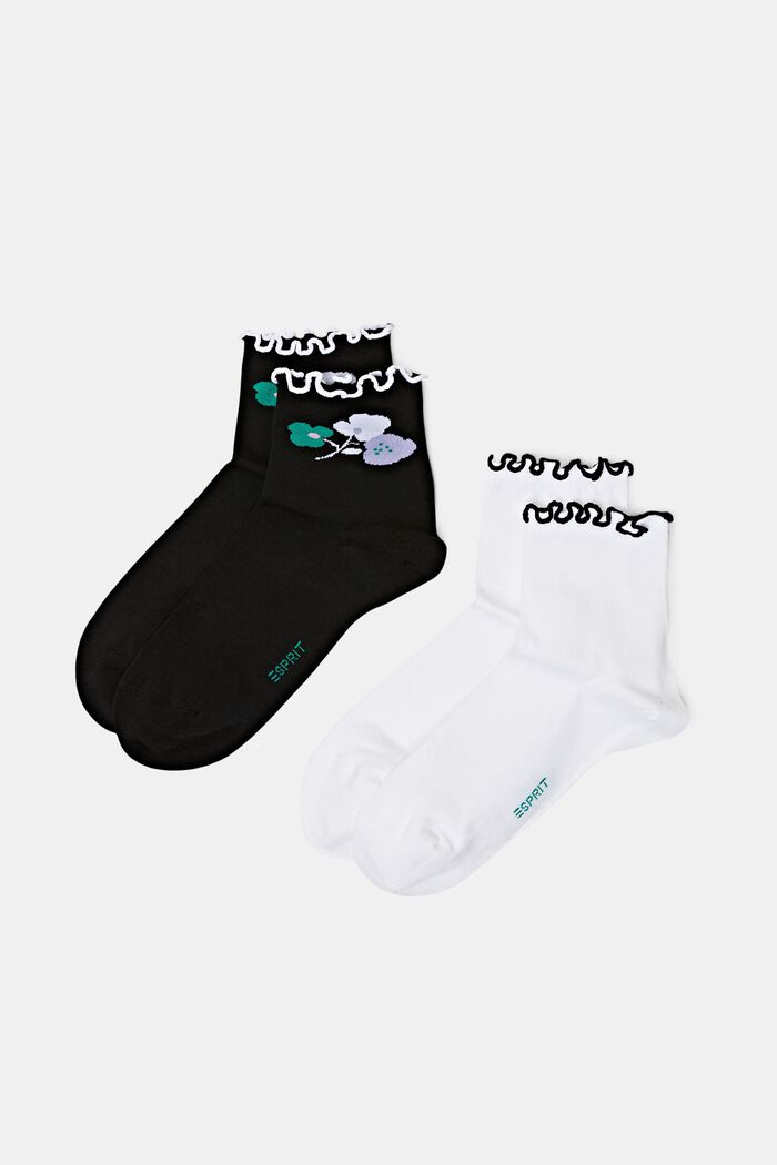 2 páry ponožek nad kotníky, nařasené, BLACK/WHITE, detail image number 0