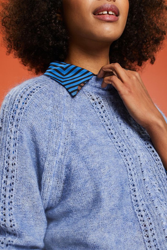 Pletený pulovr s výstřihem ke krku a s dírkovaným vzorem, BLUE LAVENDER, detail image number 3