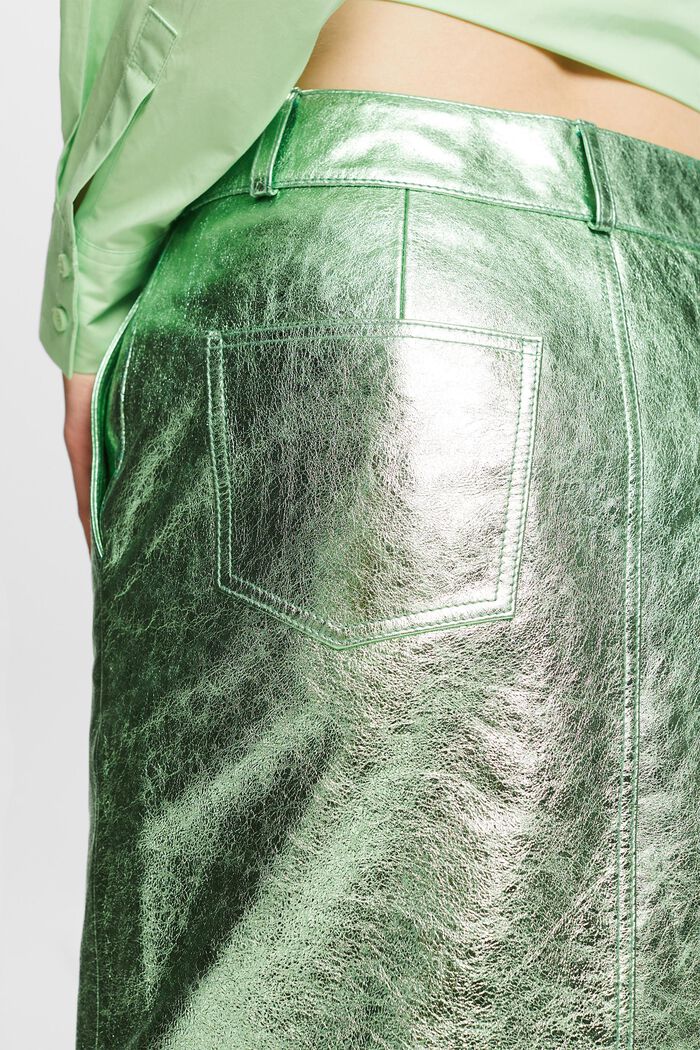 Metalická kožená sukně s povrchovou úpravou, LIGHT AQUA GREEN, detail image number 3