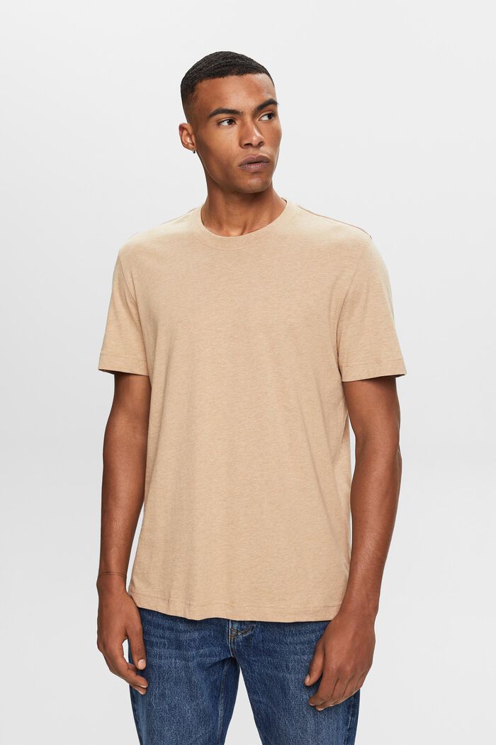 Tričko s kulatým výstřihem ke krku, 100% bavlna, SAND, detail image number 0