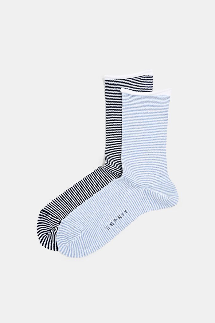Pruhované ponožky se srolovaným lemem, bio bavlna, LIGHT BLUE/BLACK, detail image number 0