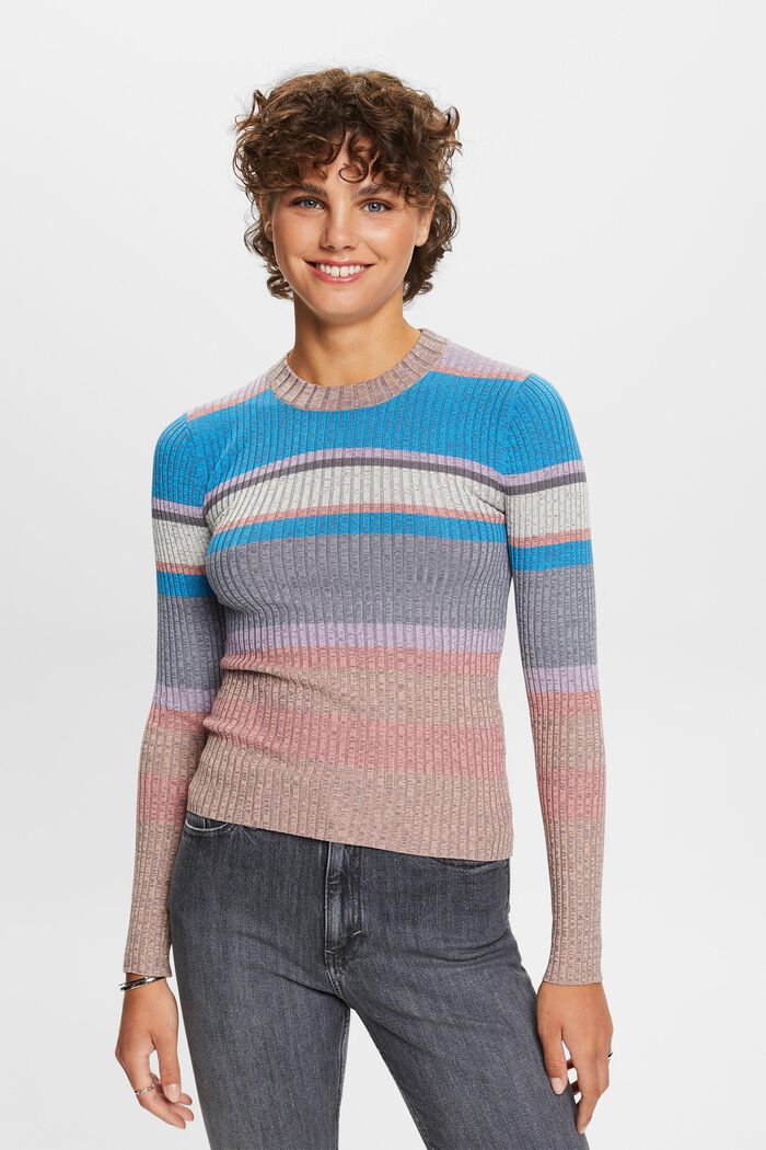 Pruhovaný pulovr z žebrové pleteniny, LENZING™ ECOVERO™, BLUE, detail image number 0