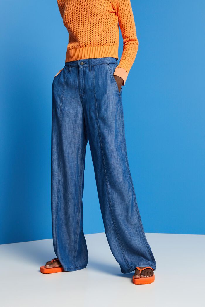 Kalhoty se širokými nohavicemi a vysokým pasem, BLUE MEDIUM WASHED, detail image number 0
