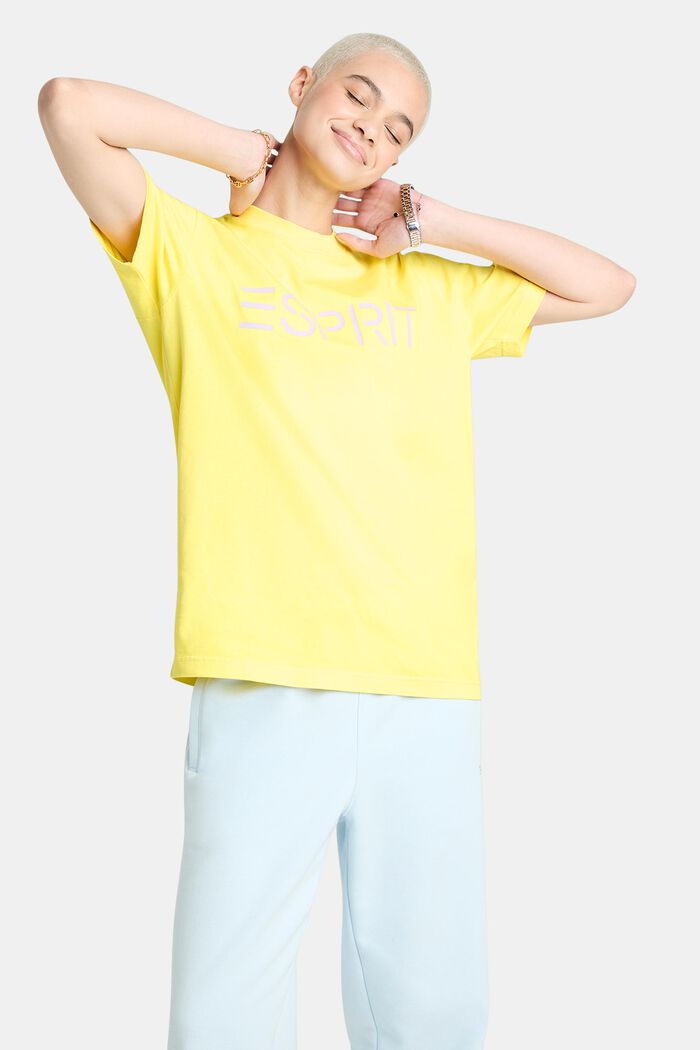 Unisex tričko s logem, z bavlněného žerzeje, LIME YELLOW, detail image number 1