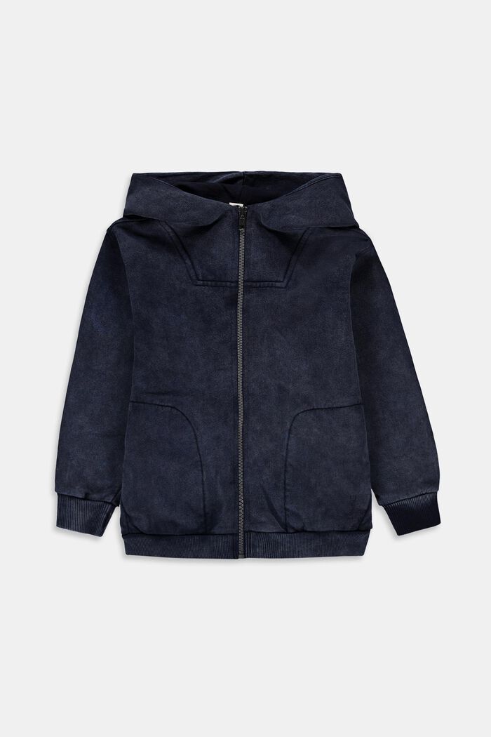 Mikina na zip s kapucí, se sepraným vzhledem, 100% bavlna, BLUE DARK WASHED, detail image number 0
