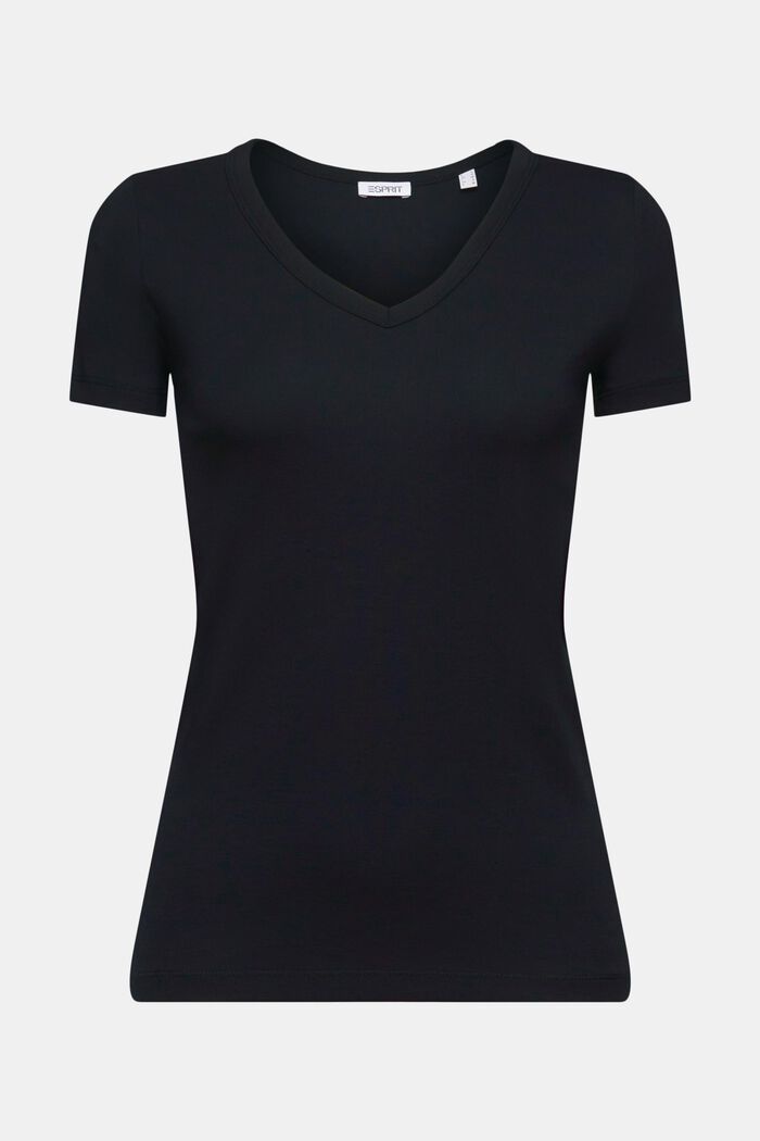Bavlněné tričko se špičatým výstřihem, BLACK, detail image number 5