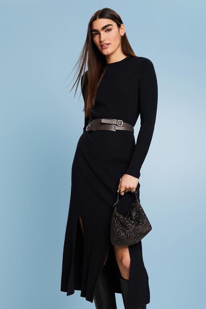 Midi šaty z žebrové pleteniny, BLACK, detail image number 4