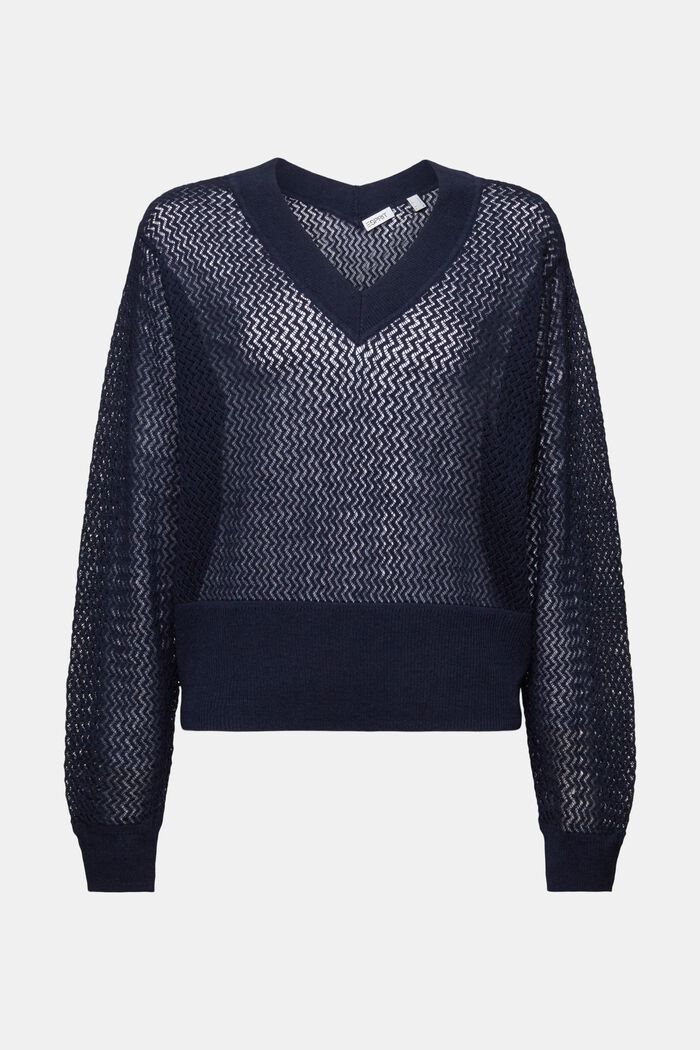 Strukturovaný pulovr se špičatým výstřihem, NAVY, detail image number 6