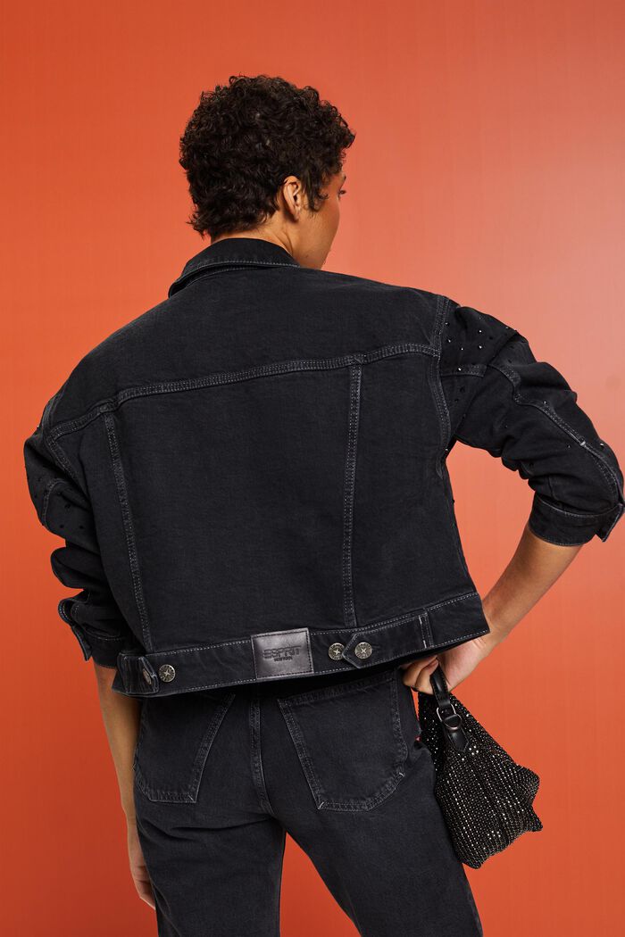 Džínová bunda se štrasovými kamínky, BLACK DARK WASHED, detail image number 4