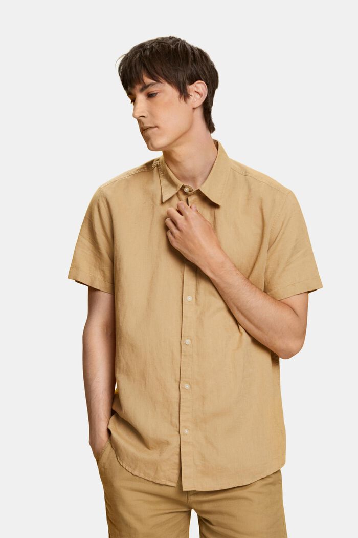 Košile, krátký rukáv, směs s bavlnou a lnem, BEIGE, detail image number 0
