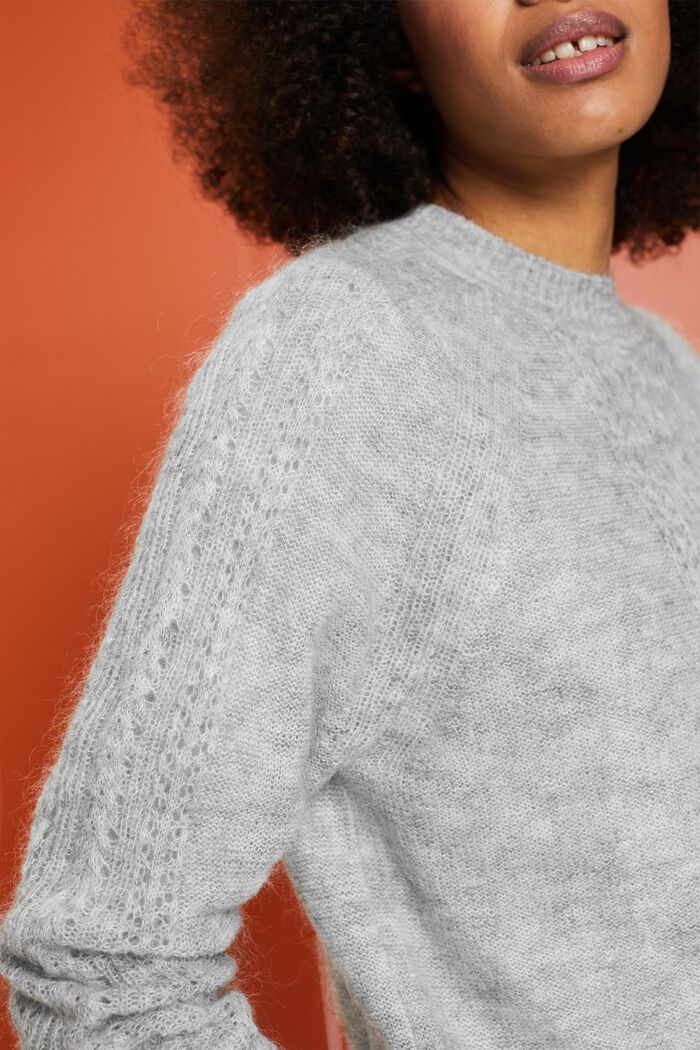 Pletený pulovr s výstřihem ke krku a s dírkovaným vzorem, LIGHT GREY, detail image number 3