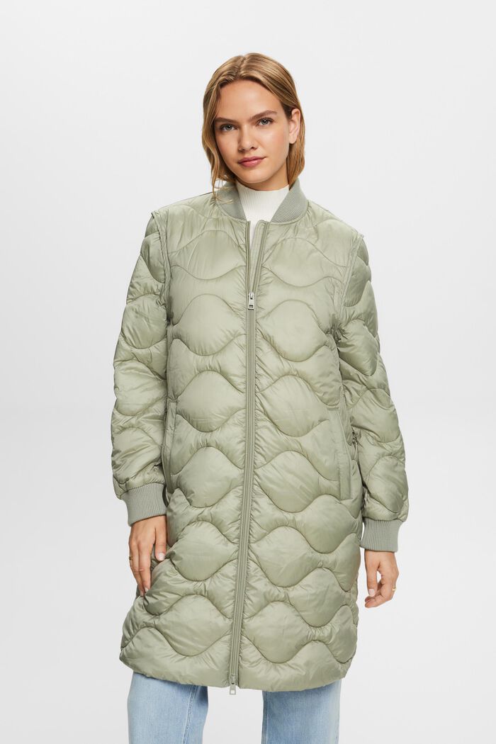 Z recyklovaného materiálu: prošívaný kabát s možností přeměny na vestu, DUSTY GREEN, detail image number 0