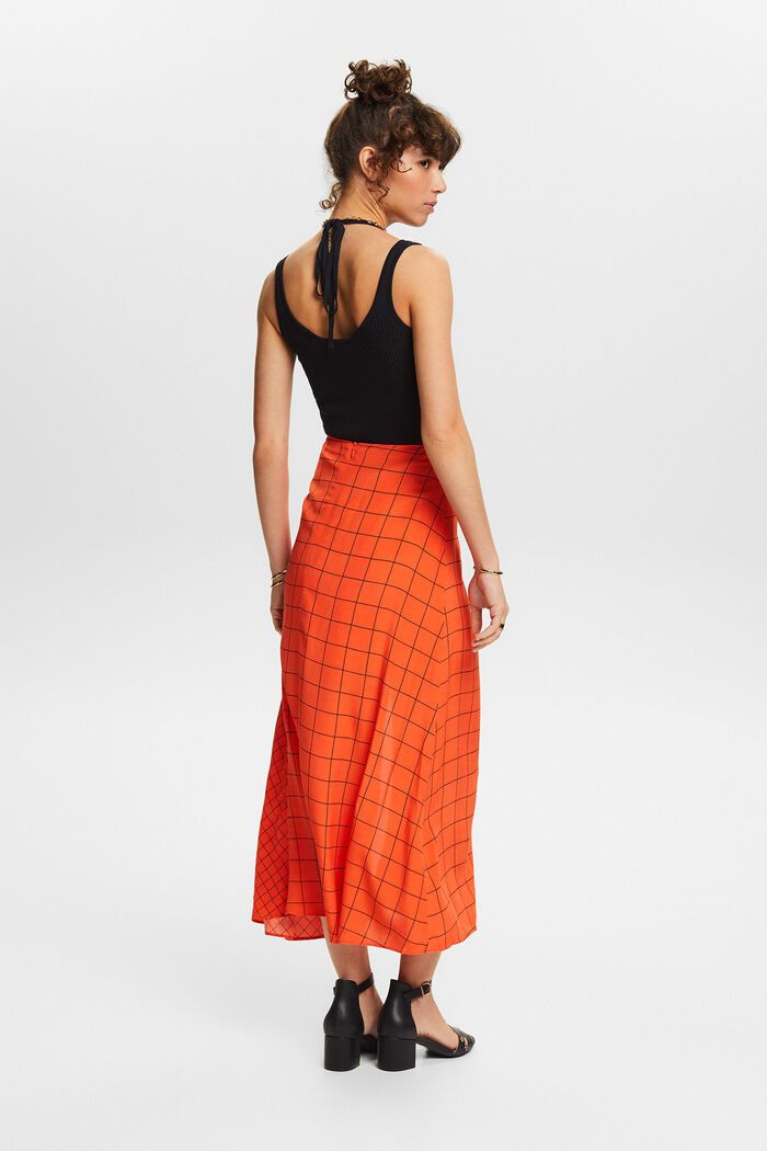 Nabíraná midi sukně s natištěným vzorem mřížky, BRIGHT ORANGE, detail image number 2
