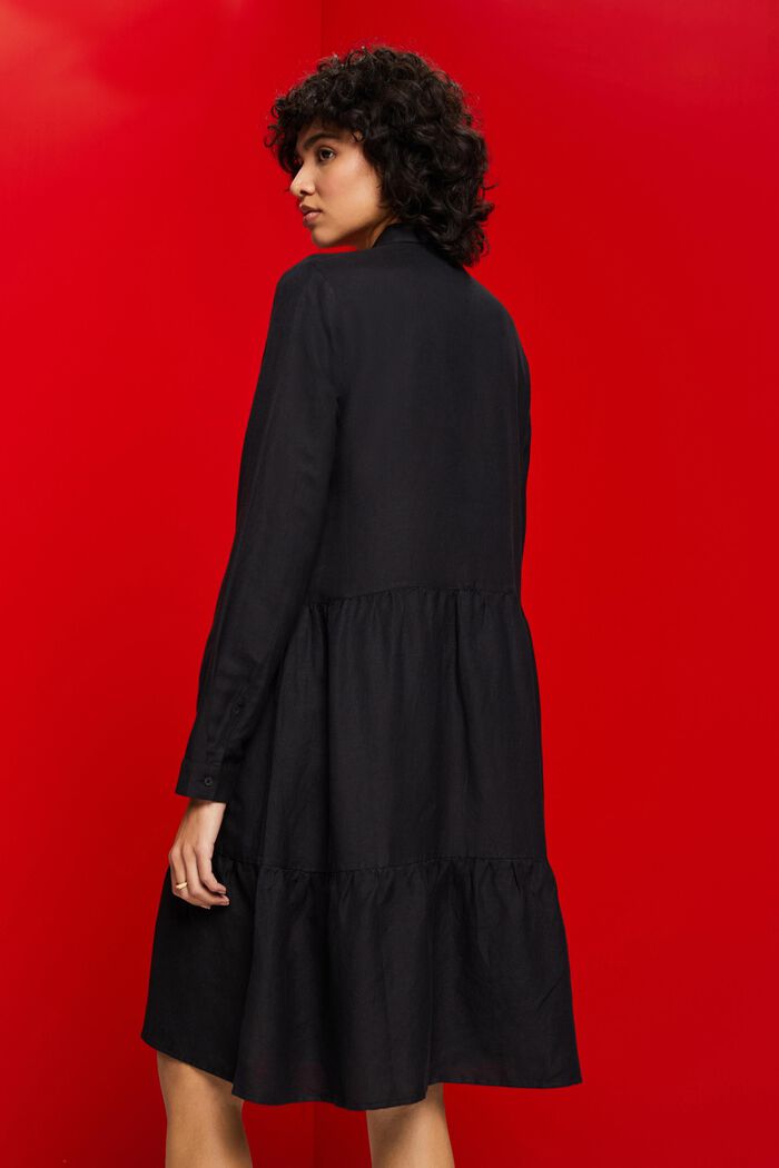 Mini košilové šaty ze směsi lnu, BLACK, detail image number 3