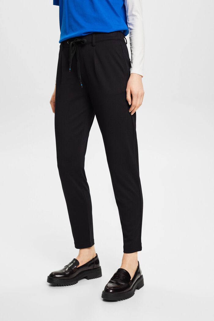Strečové kalhoty s gumou v pase, BLACK, detail image number 0