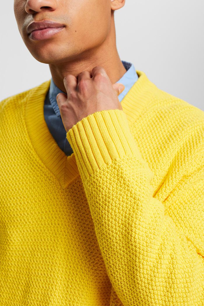 Bavlněný pulovr se špičatým výstřihem, YELLOW, detail image number 3