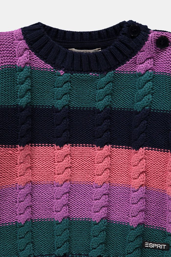 Pruhovaný pulovr z copánkové pleteniny, NAVY, detail image number 2