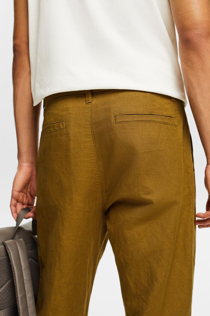 Rovné kalhoty ze směsi lnu a bavlny, OLIVE, detail image number 3