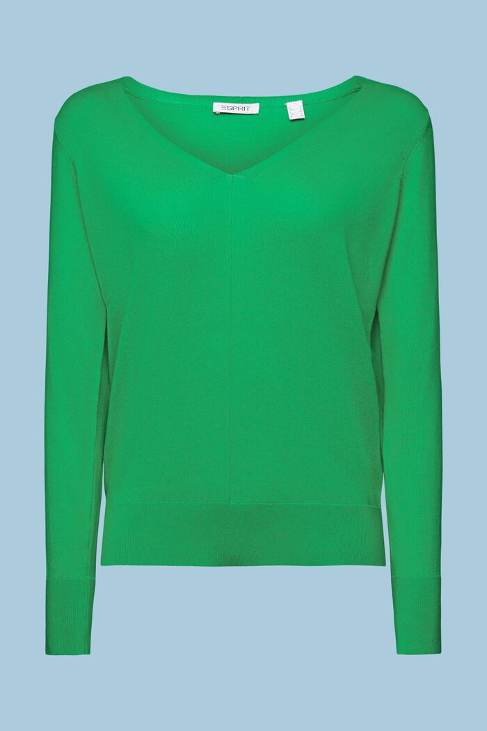 Bavlněný pulovr se špičatým výstřihem, GREEN, detail image number 6