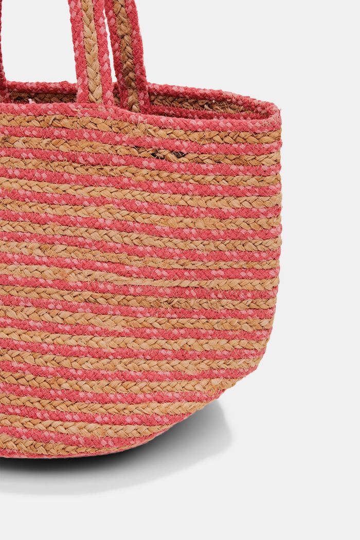Pruhovaná nákupní taška ze směsi s jutou, PINK FUCHSIA, detail image number 3