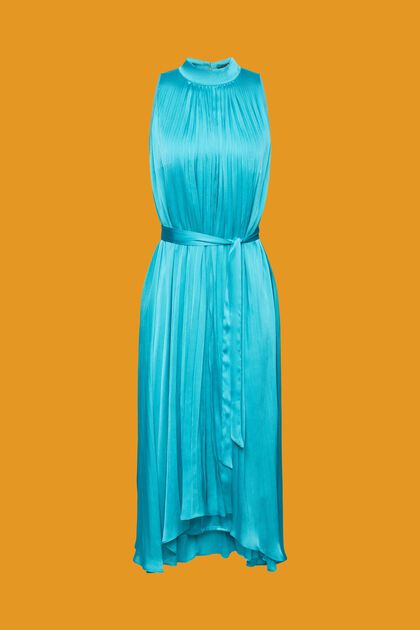 Plisované saténová šaty s vázacím páskem