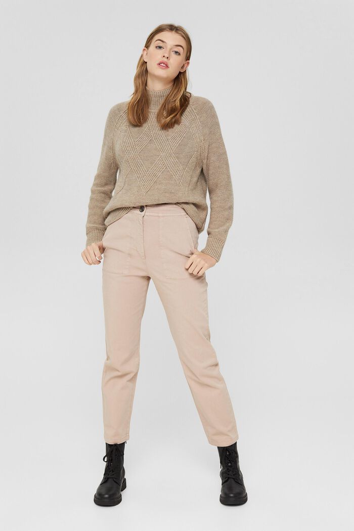 Kalhoty s vysokým pasem z bio bavlny, LIGHT TAUPE, overview