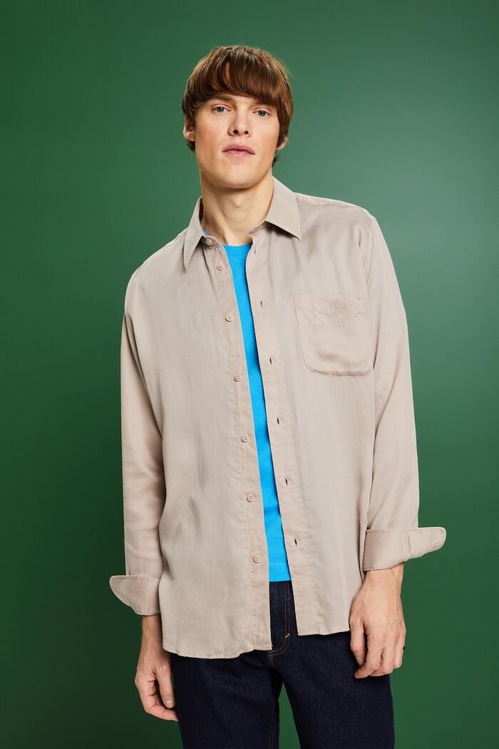 Saténová košile s dlouhým rukávem, LIGHT TAUPE, detail image number 0