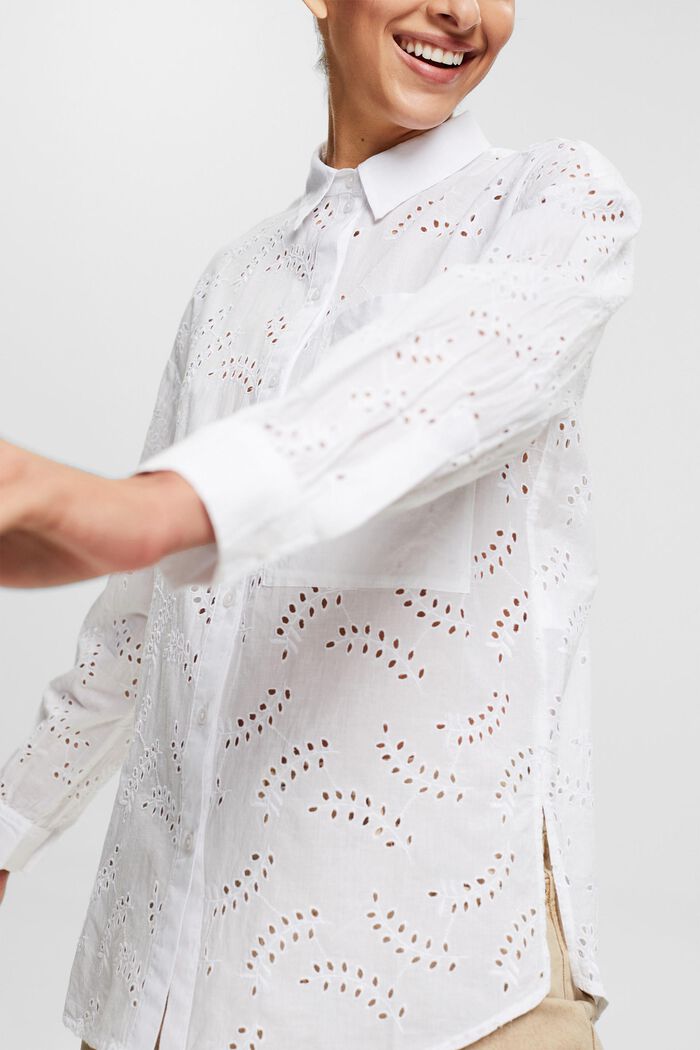 Košilová halenka s dírkovou krajkou, WHITE, detail image number 5