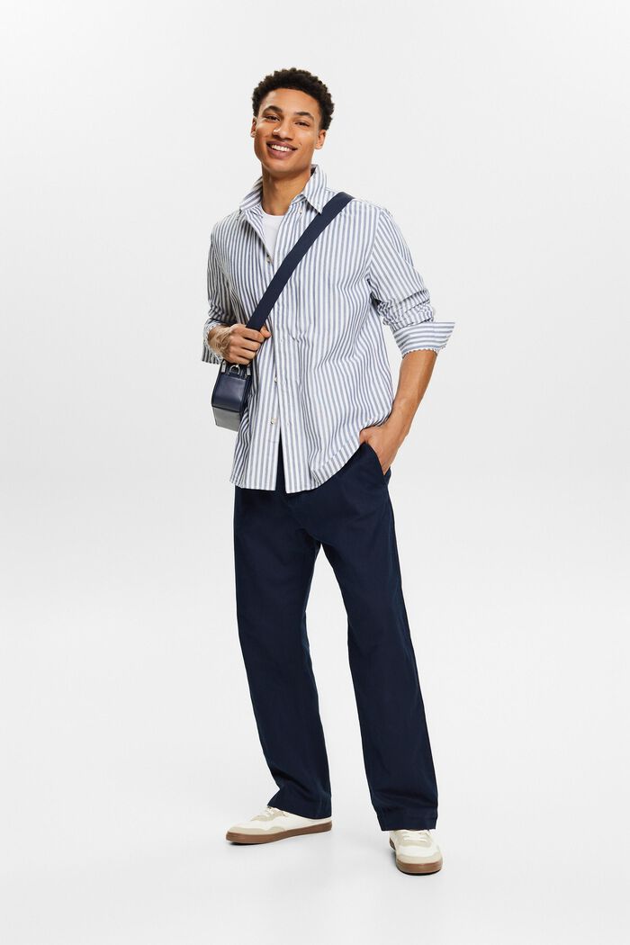 Rovné kalhoty ze směsi lnu a bavlny, NAVY, detail image number 1