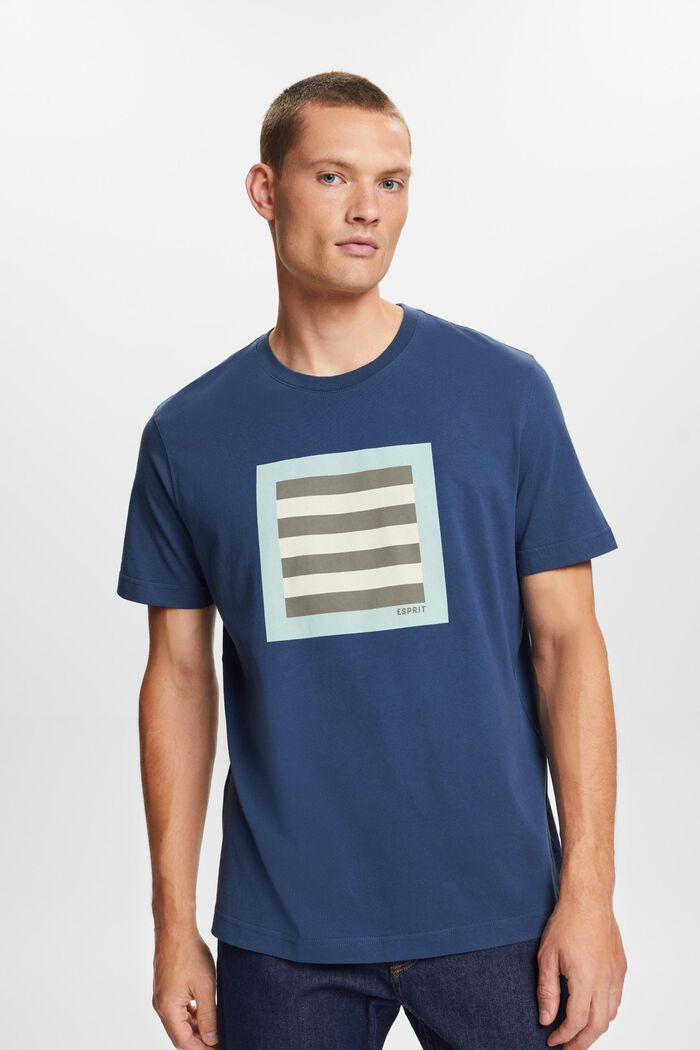Tričko z bavlněného žerzeje, s grafickým designem, GREY BLUE, detail image number 0