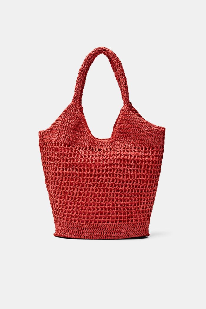 Kabelka tote bag, ze tkané slámy, ORANGE RED, detail image number 0