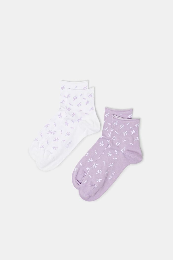 Bavlněné ponožky s potiskem, 2 páry v balení, WHITE/LILAC, detail image number 0