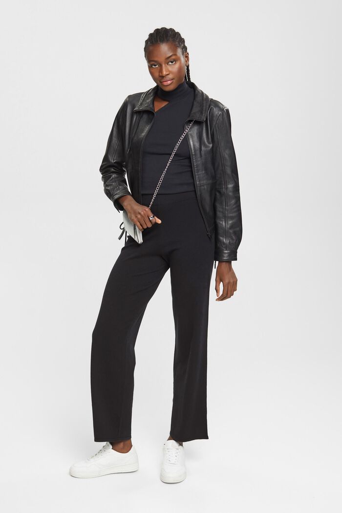 Pletené kalhoty se širokými nohavicemi, vysoký pas, BLACK, detail image number 5