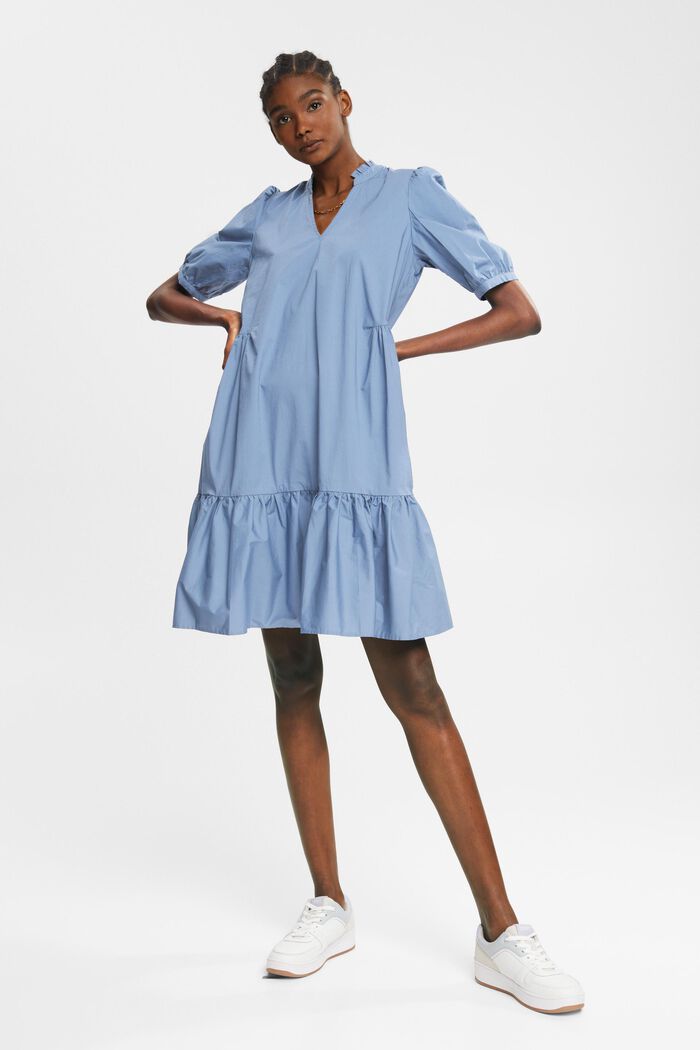 Volánové šaty z bavlny, GREY BLUE, detail image number 0