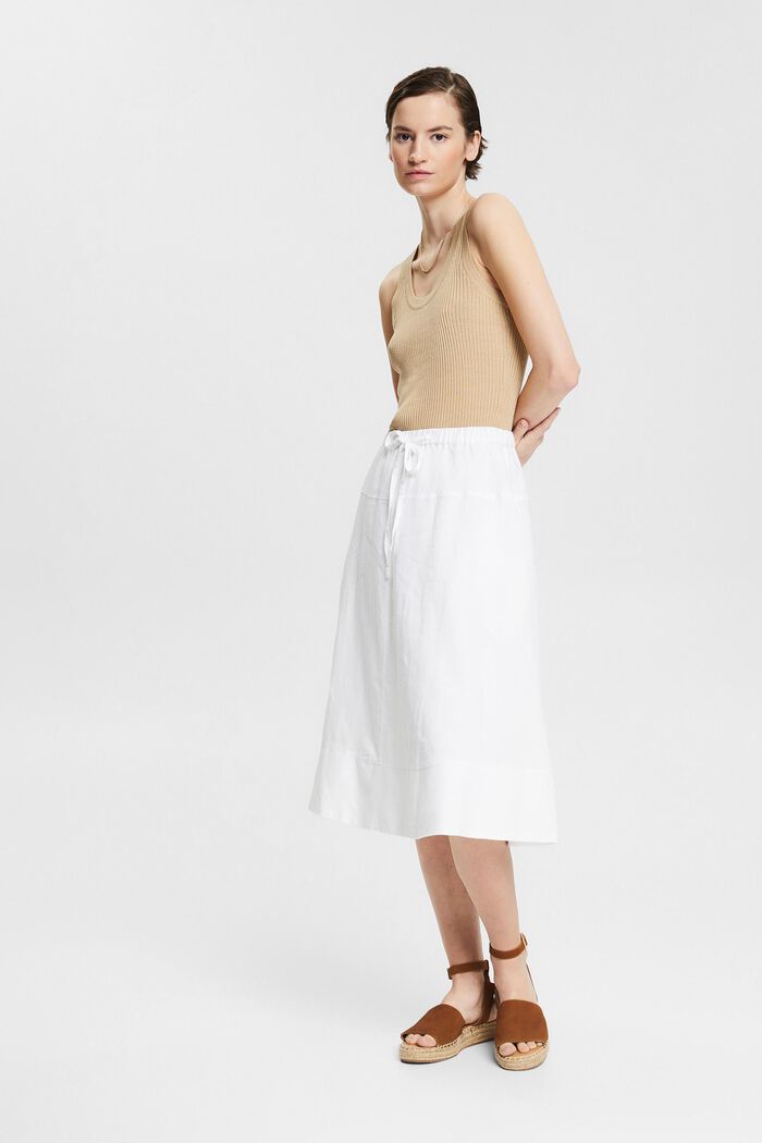 Midi sukně: ze směsi se lnem, WHITE, detail image number 5