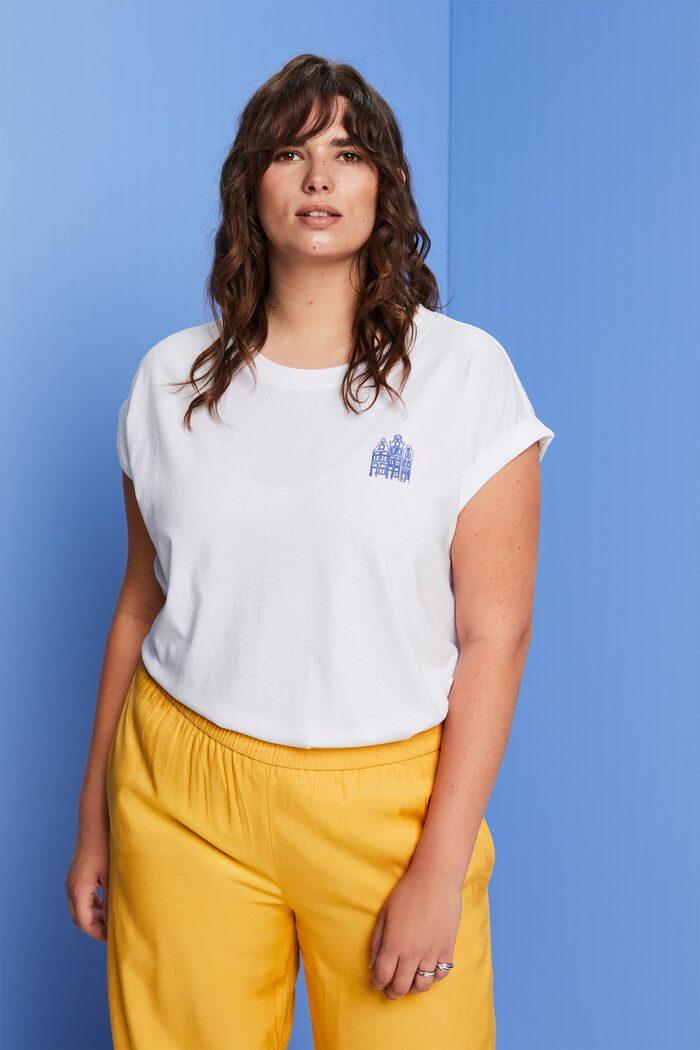 CURVY tričko s drobným potiskem, 100% bavlna, WHITE, detail image number 0