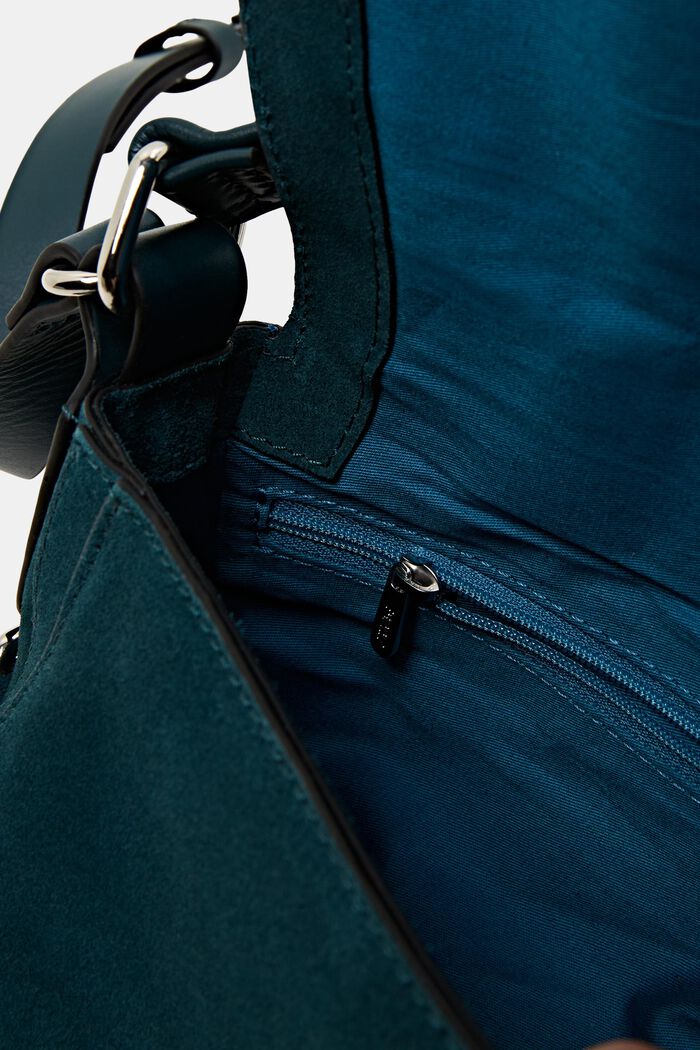 Semišová sedlová kabelka s dekorativními pruhy, TEAL GREEN, detail image number 4