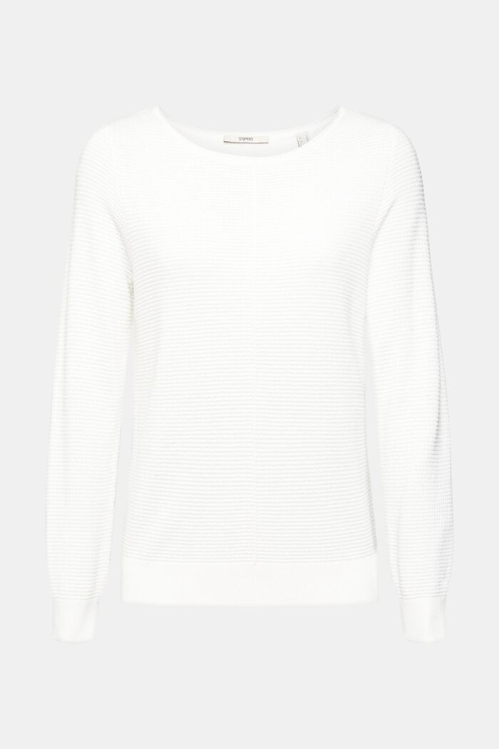 Texturovaný pulovr s kulatým výstřihem, bio bavlna, OFF WHITE, detail image number 2