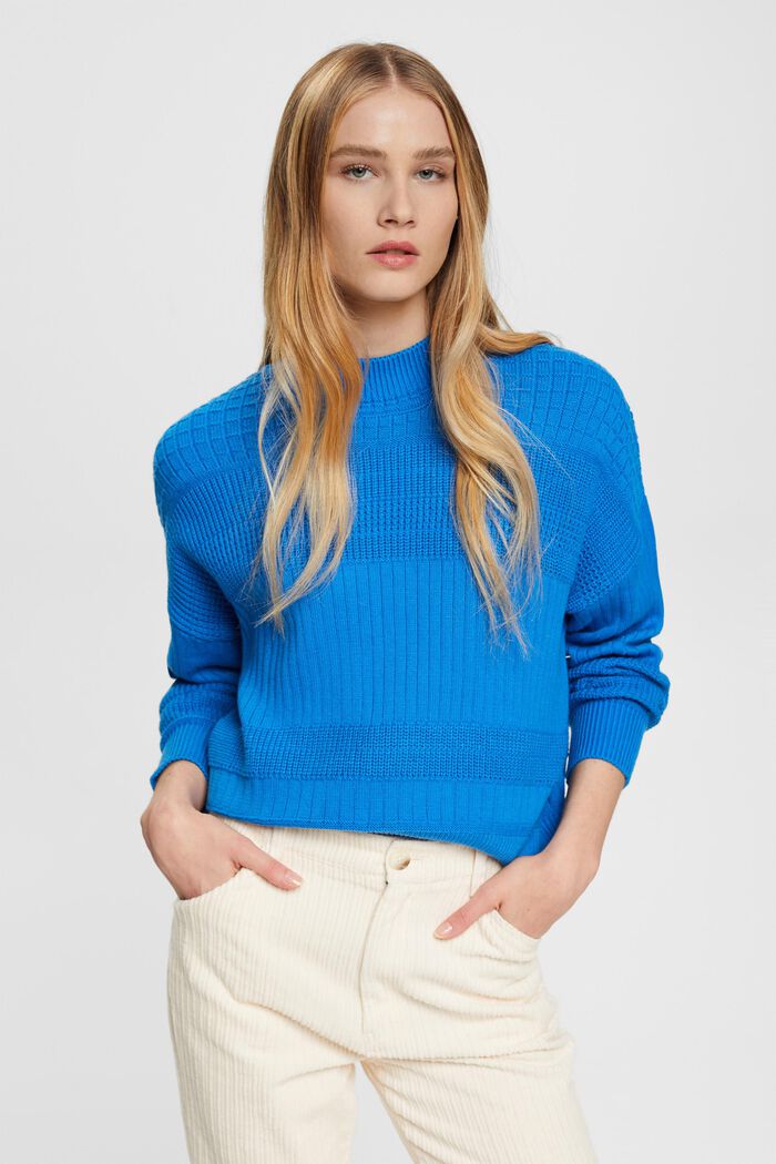 Pletený pulovr s různými vzory, BLUE, detail image number 0