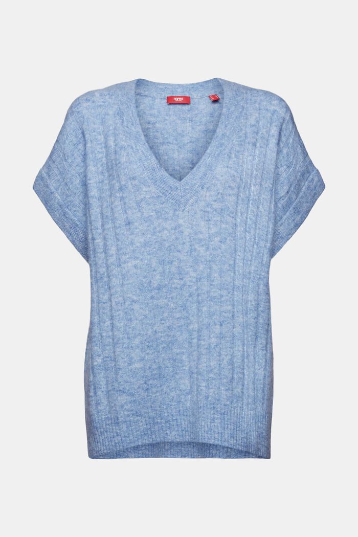 Oversize pulovr z žebrové pleteniny, výstřih do V, BLUE LAVENDER, detail image number 6