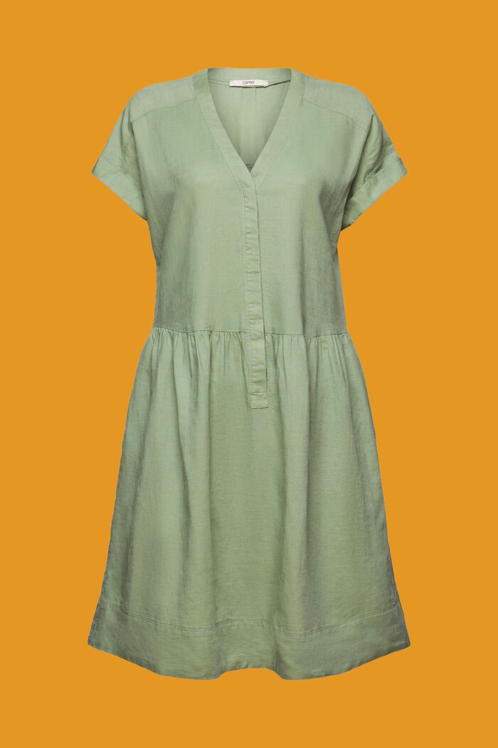 Košilové šaty z bavlny a lnu, PALE KHAKI, detail image number 7