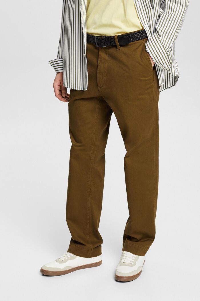 Bavlněné kalhoty chino s rovnými nohavicemi, KHAKI GREEN, detail image number 0