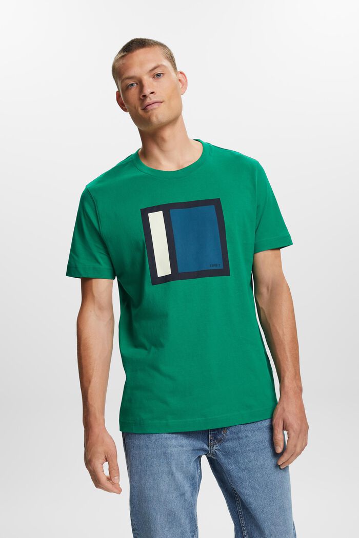 Tričko z bavlněného žerzeje, s grafickým designem, DARK GREEN, detail image number 0