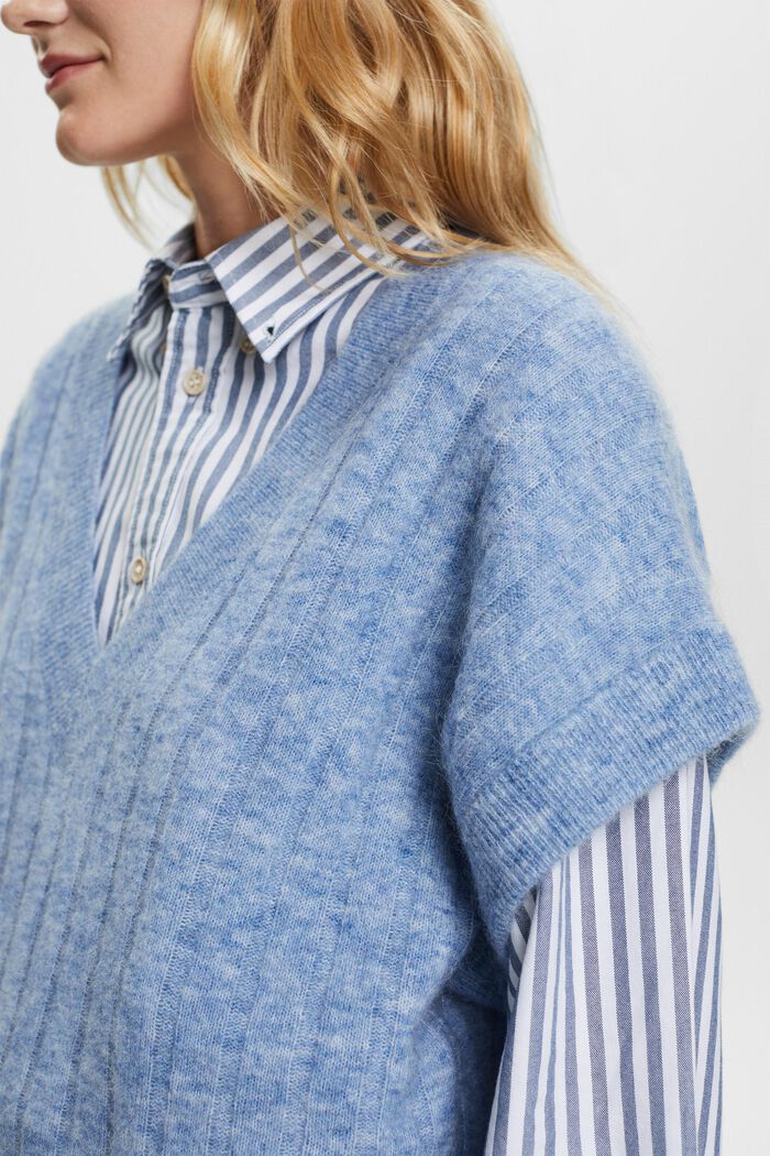 Oversize pulovr z žebrové pleteniny, výstřih do V, BLUE LAVENDER, detail image number 2