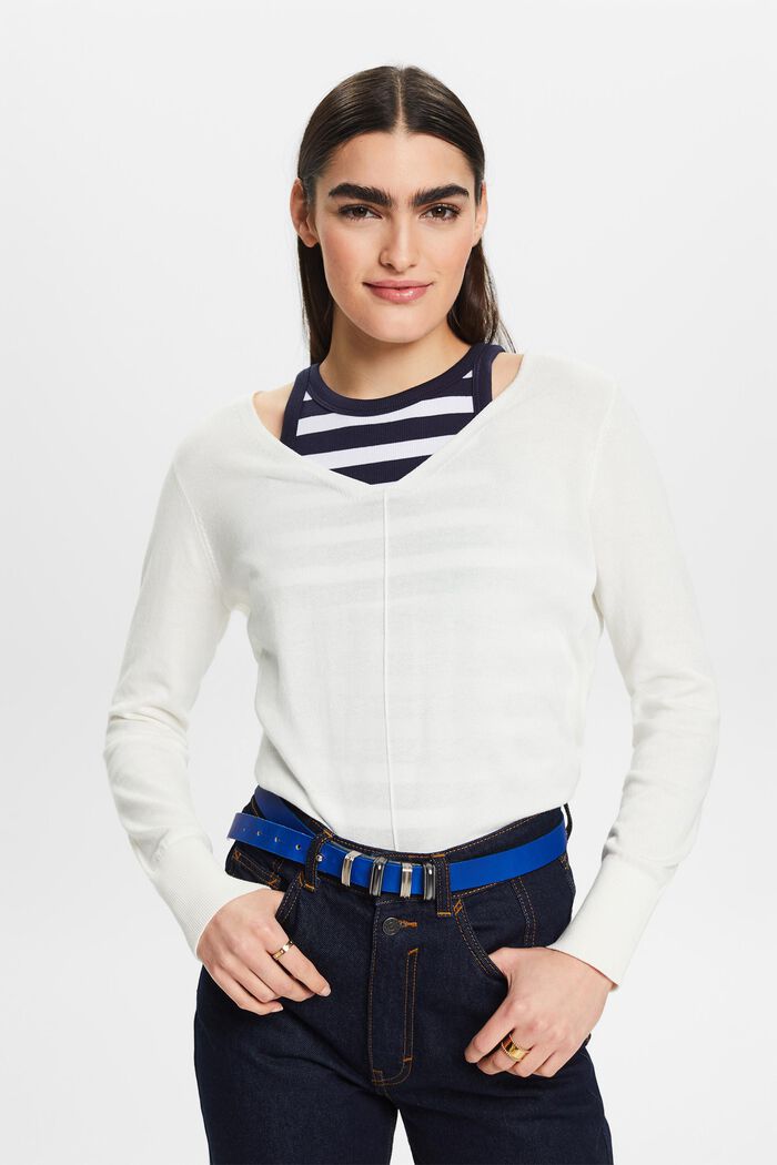 Bavlněný pulovr se špičatým výstřihem, OFF WHITE, detail image number 4