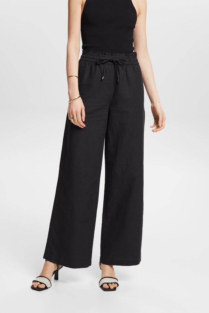 Kalhoty ze směsi bavlny a lnu, BLACK, detail image number 0