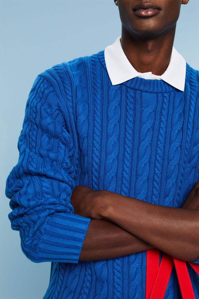 Bavlněný pulovr z copánkové pleteniny, DARK BLUE, detail image number 3