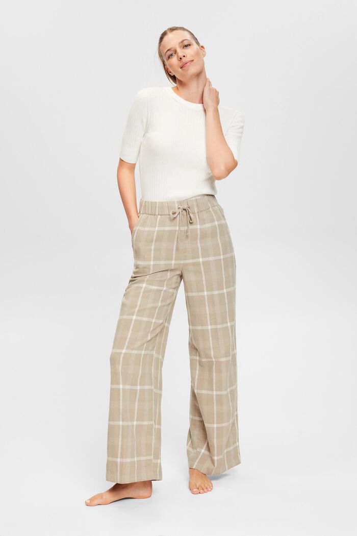 Kárované pyžamové kalhoty z bavlněného flanelu, LIGHT KHAKI, detail image number 1
