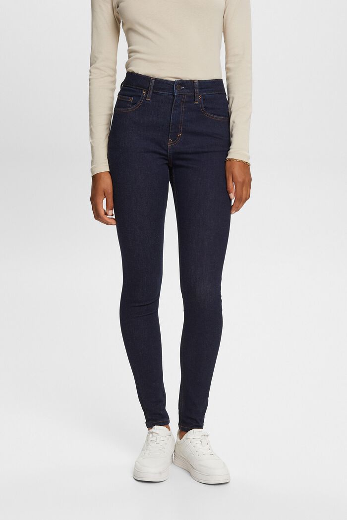 Skinny džíny s vysokým pasem, strečová bavlna, BLUE RINSE, detail image number 0
