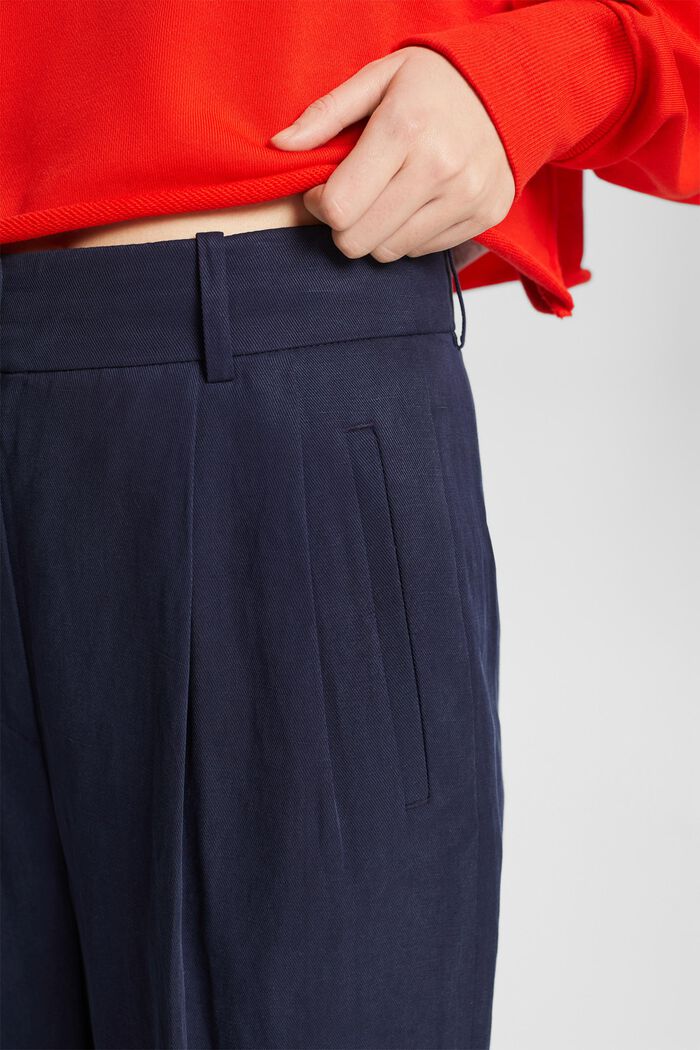 Kalhotová sukně, široké nohavice a vysoký pas, NAVY, detail image number 4